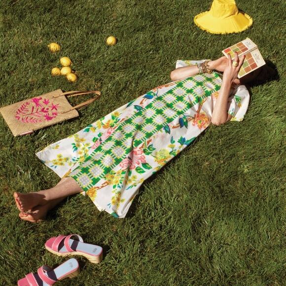 Frances Valentine Printed Short Sleeve Daytime Maxi Dress Sz 14 - Picture 1 of 10